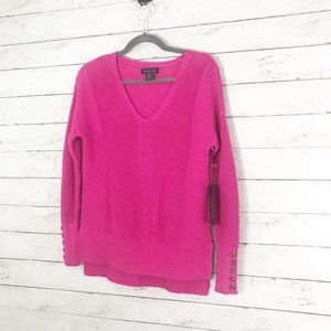 Rachel Zoe Magenta Pink Knit Sweater Cuff Buttons